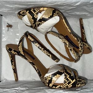 Ralph Lauren Black and Tan Snakeskin Heels